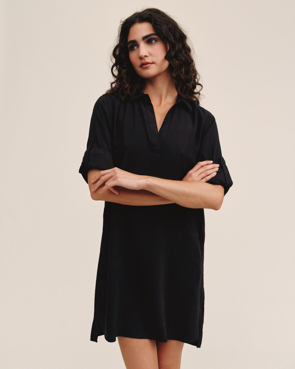 Bella Dahl Long Sleeve A-Line Shirt Dress in Vintage Black - Bella Dahl