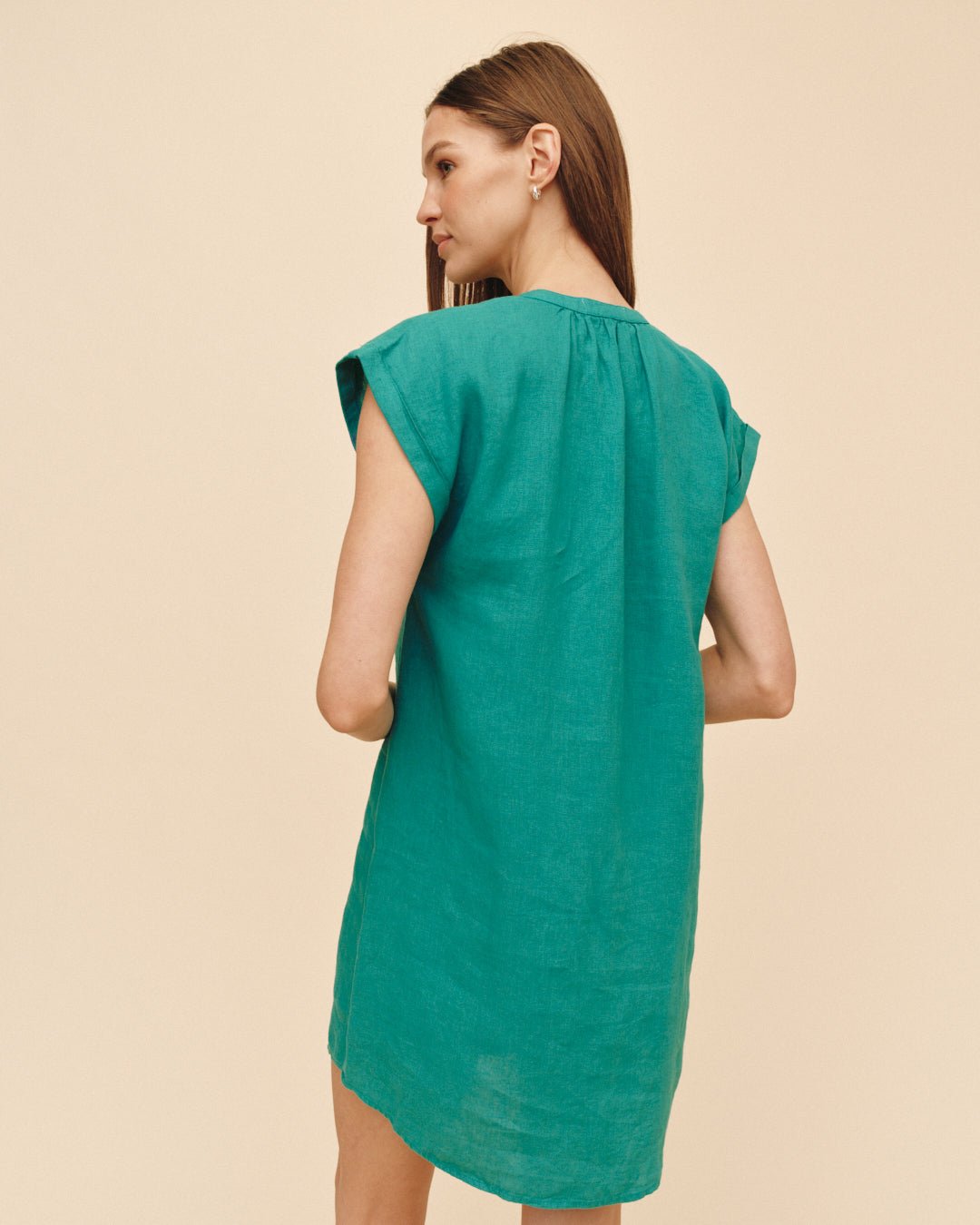 Bella Dahl Cap Sleeve Henley Dress - Aqua Green