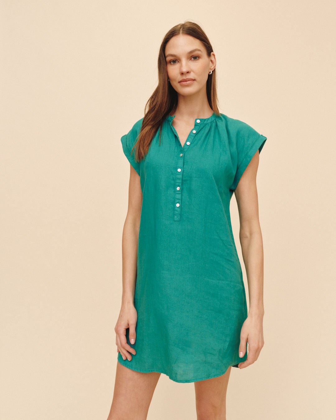Bella Dahl Cap Sleeve Henley Dress - Aqua Green