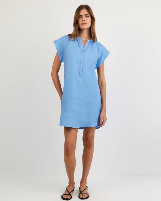Bella Dahl Cap Sleeve Henley Dress - Tidal Blue