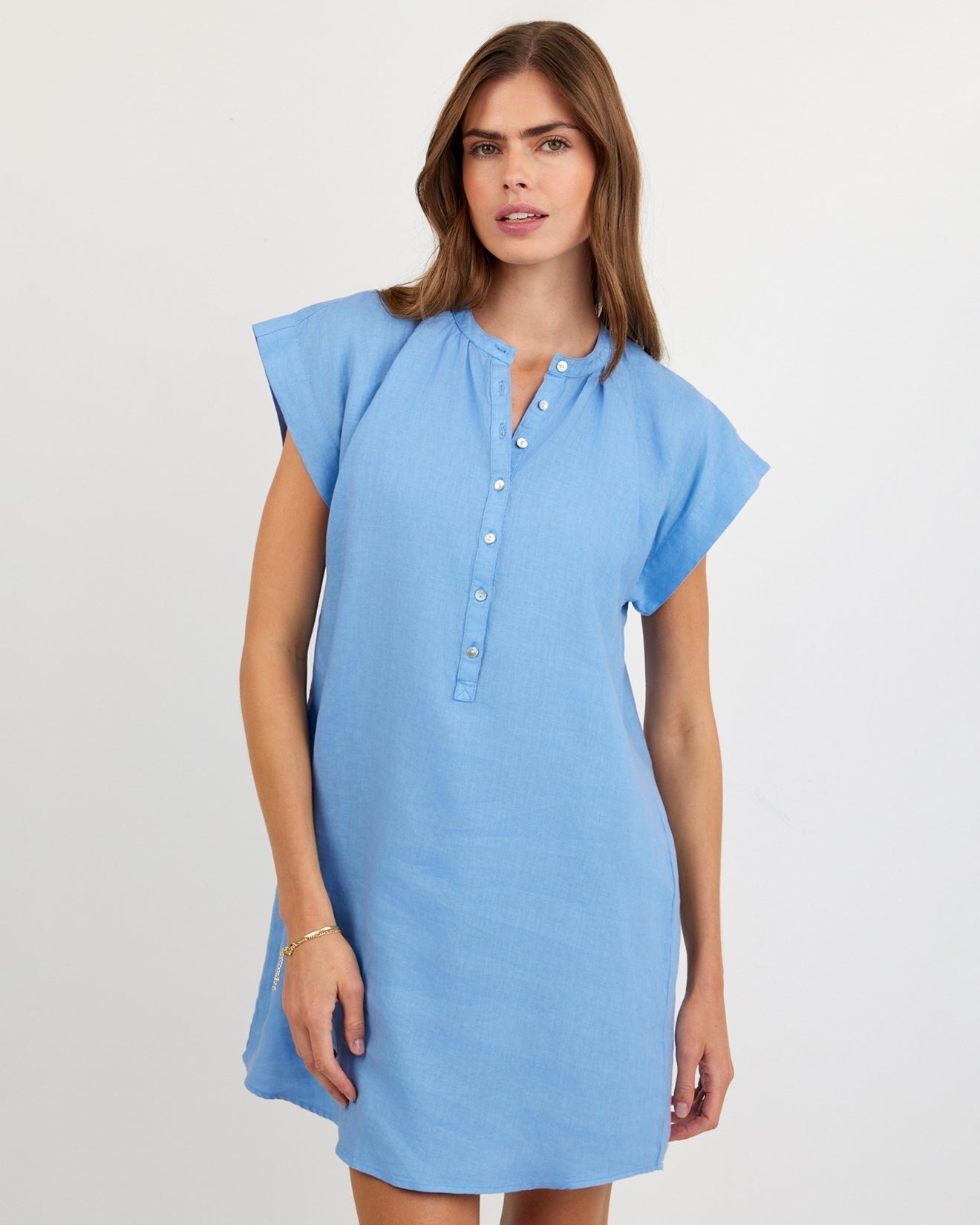 Bella Dahl Cap Sleeve Henley Dress - Tidal Blue