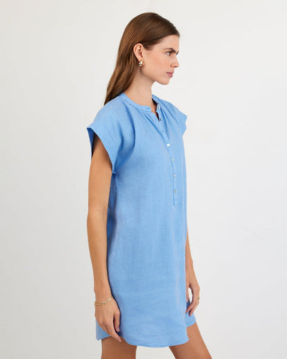 Bella Dahl Cap Sleeve Henley Dress - Tidal Blue