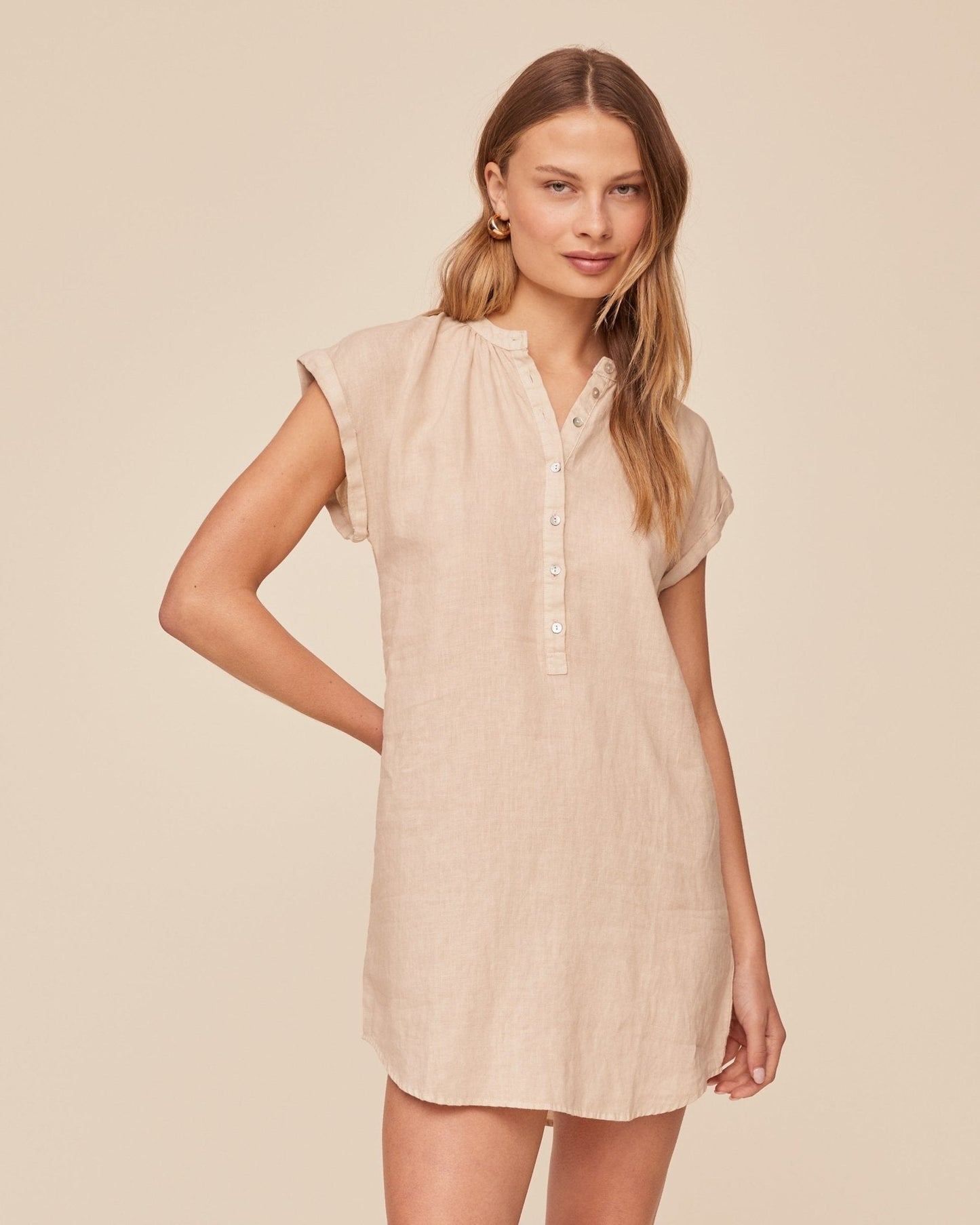 Bella Dahl Cap Sleeve Henley Dress - Linen Sand