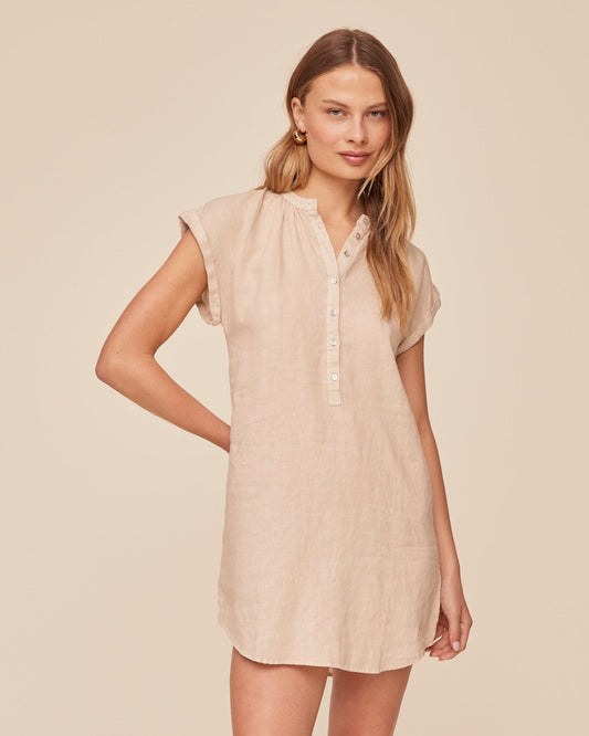 Bella Dahl Cap Sleeve Henley Dress - Linen Sand