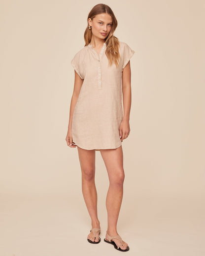 Bella Dahl Cap Sleeve Henley Dress - Linen Sand
