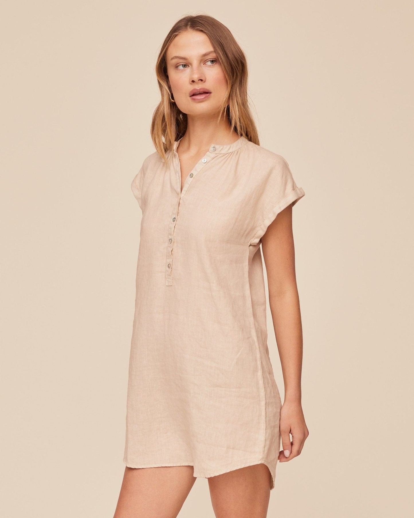 Bella Dahl Cap Sleeve Henley Dress - Linen Sand