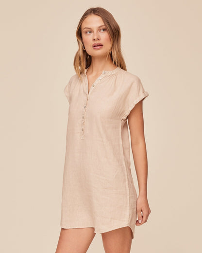 Bella Dahl Cap Sleeve Henley Dress - Linen Sand