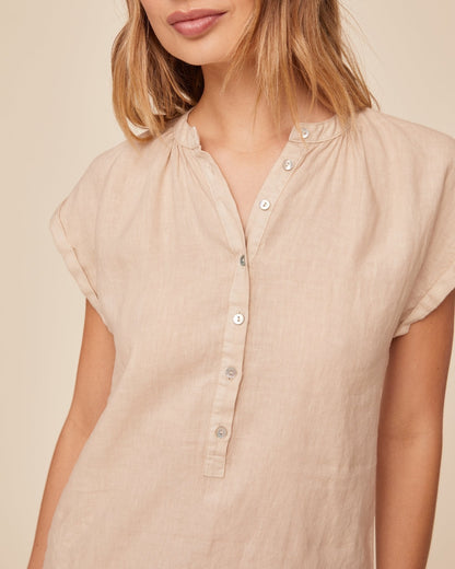 Bella Dahl Cap Sleeve Henley Dress - Linen Sand