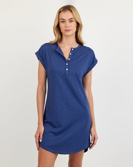 Bella Dahl Cap Sleeve Placket Dress - Midnight Surf