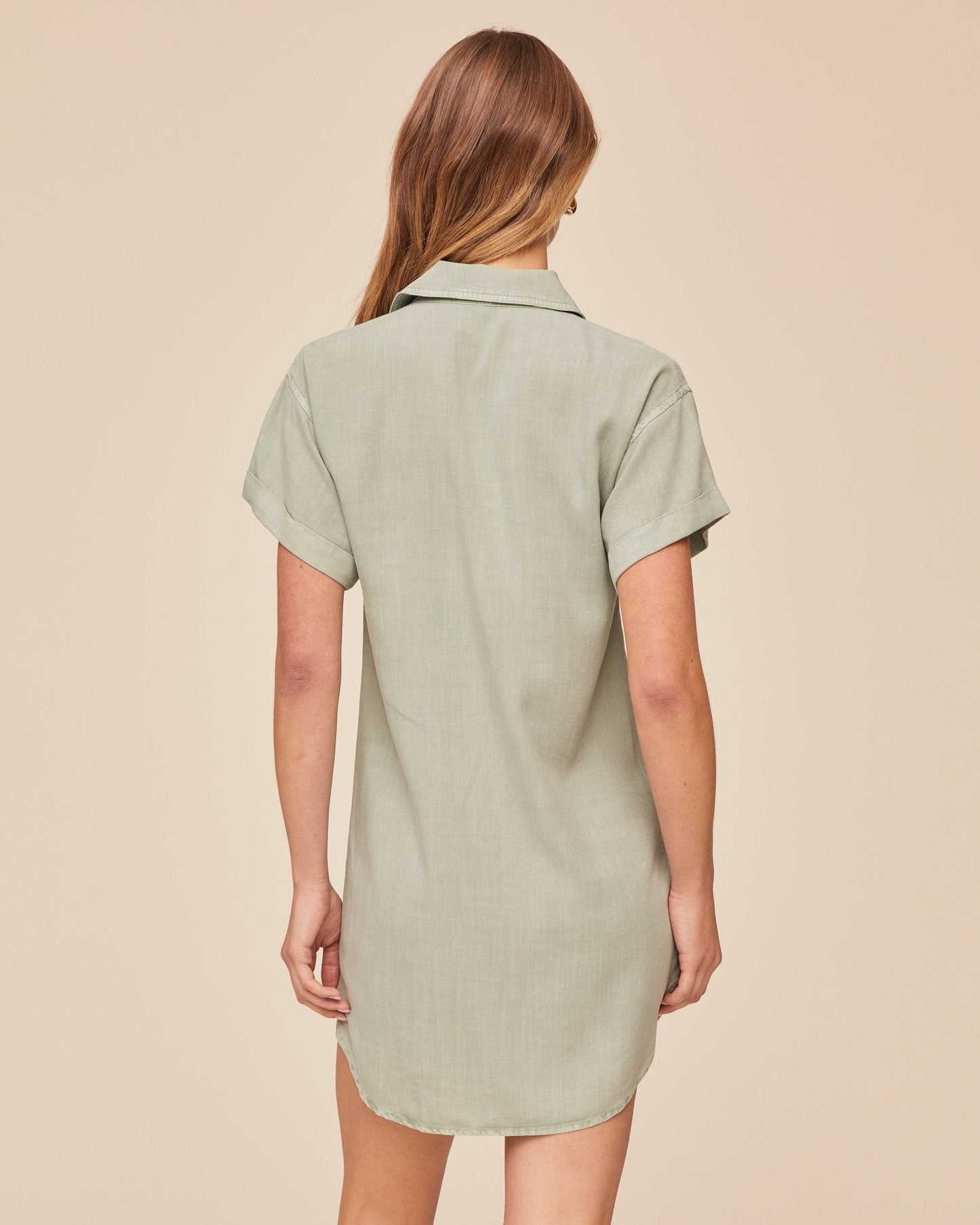 Bella Dahl Roll Sleeve Pocket Shirt Dress - Oasis Green