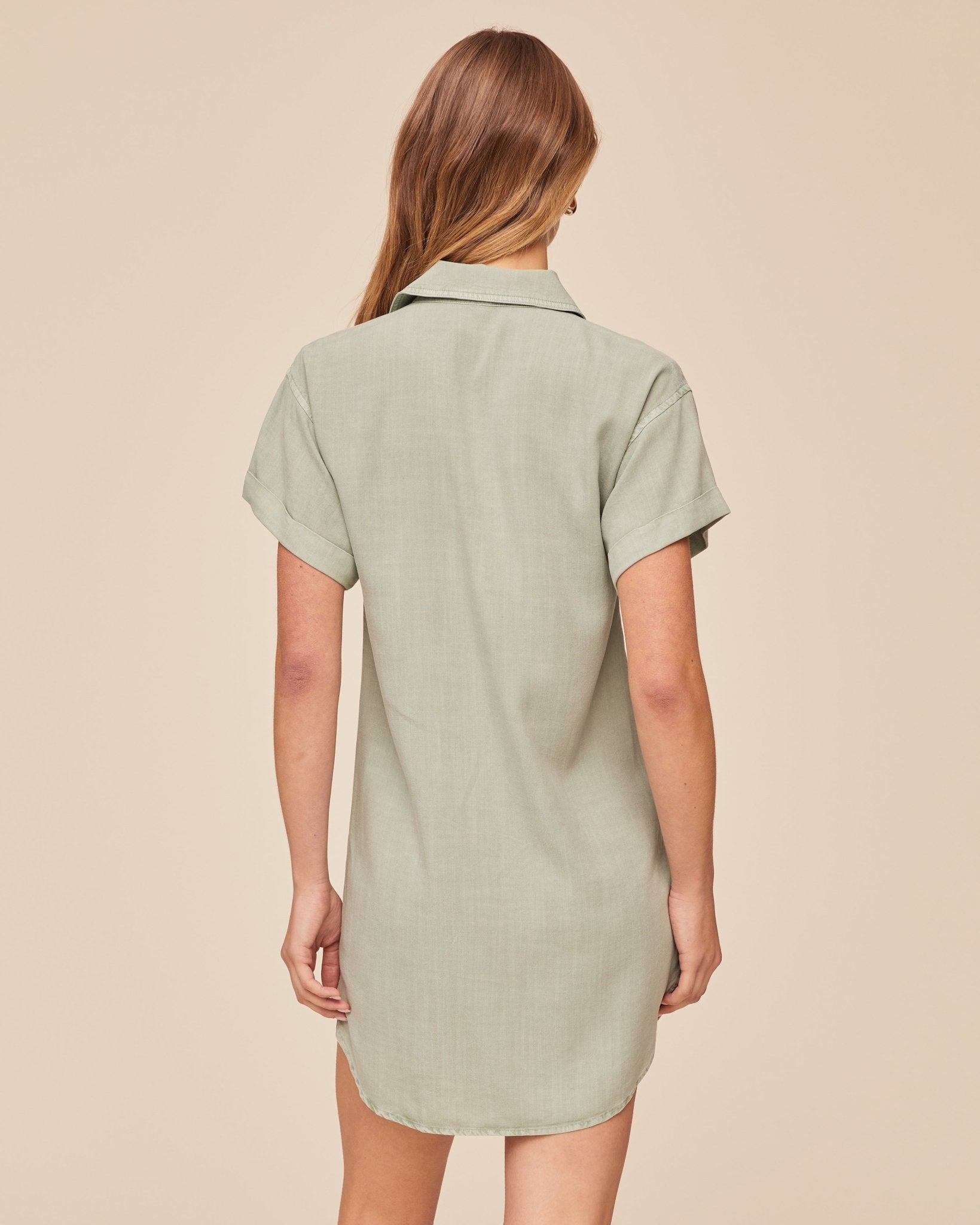 Bella Dahl Roll Sleeve Pocket Shirt Dress - Oasis Green