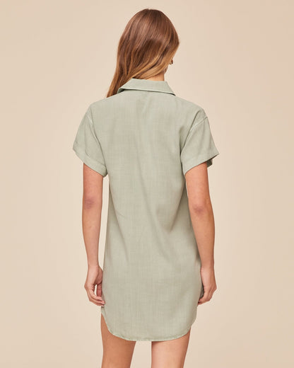 Bella Dahl Roll Sleeve Pocket Shirt Dress - Oasis Green