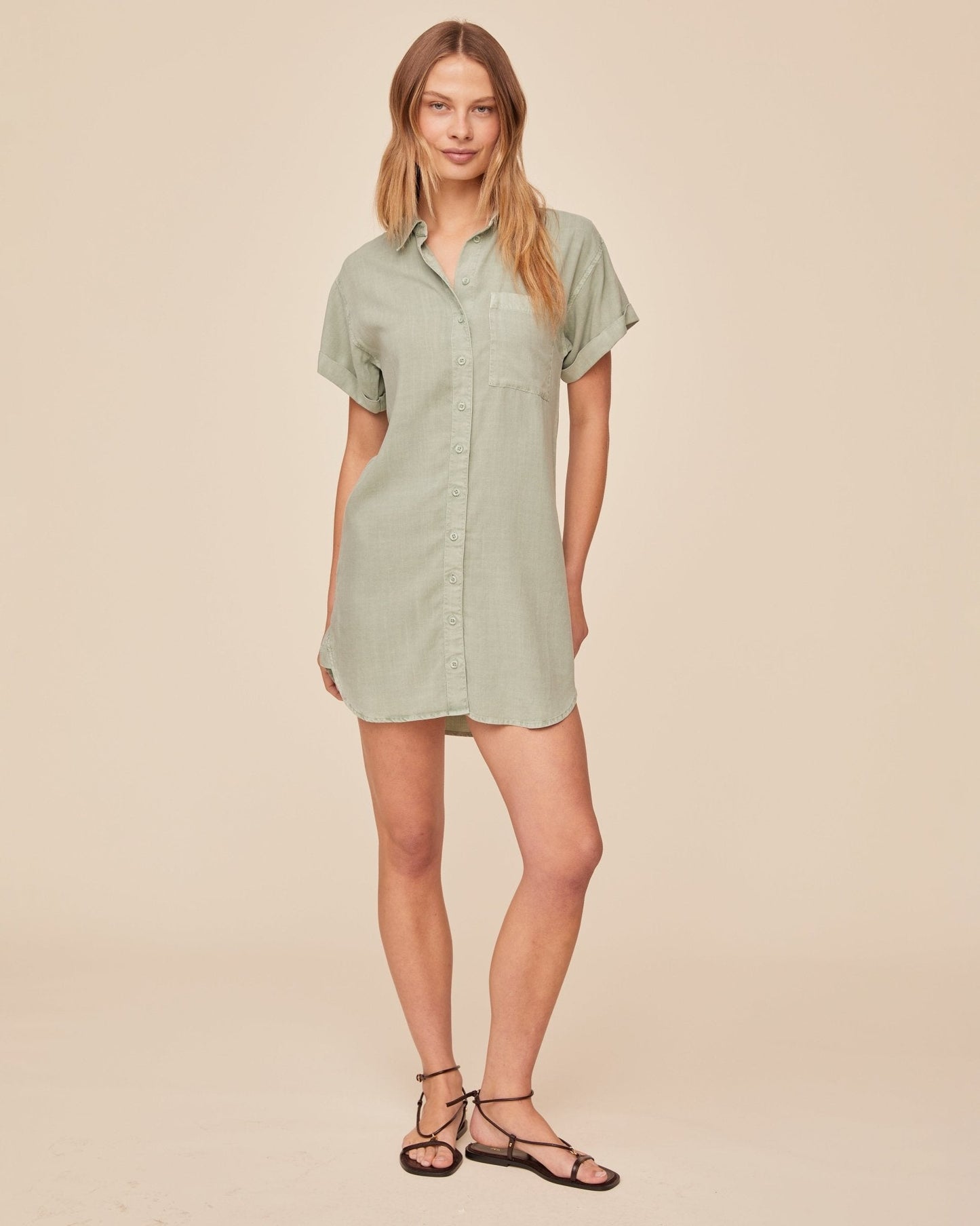 Bella Dahl Roll Sleeve Pocket Shirt Dress - Oasis Green