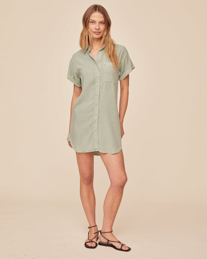 Bella Dahl Roll Sleeve Pocket Shirt Dress - Oasis Green