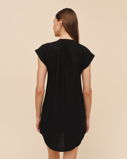 Bella Dahl Cap Sleeve Henley Dress - Black