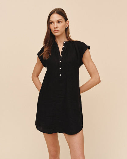 Bella Dahl Cap Sleeve Henley Dress - Black