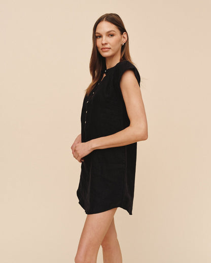 Bella Dahl Cap Sleeve Henley Dress - Black