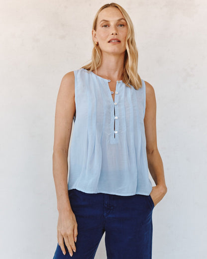 Bella Dahl Sleeveless Pintuck Pullover - Soft Sky