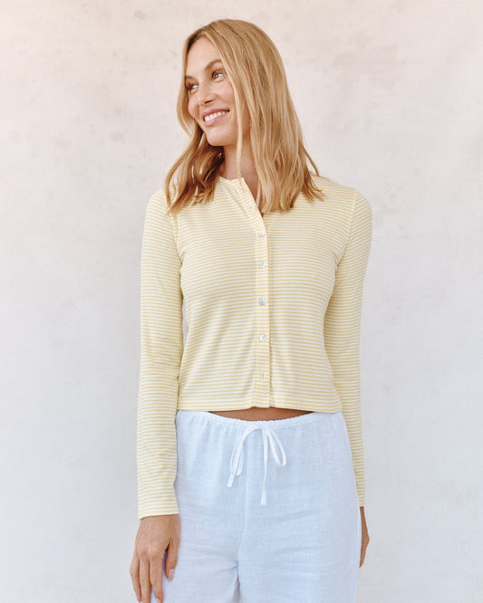 Bella Dahl Fitted Cardigan - Lemon Meringue Stripe