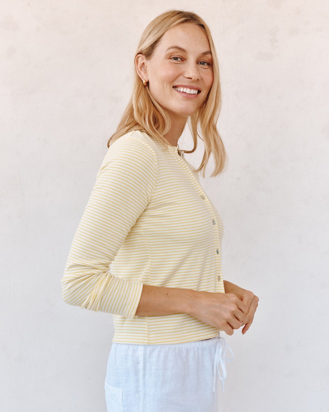 Bella Dahl Fitted Cardigan - Lemon Meringue Stripe