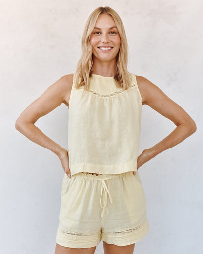 Bella Dahl Sleeveless Trimmed Yoke Seam Top - Lemon Drop
