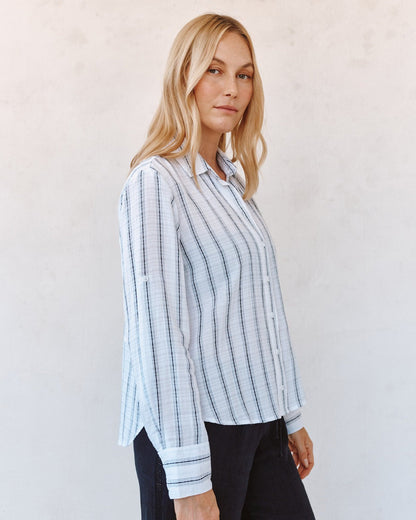Bella Dahl Clean Split Back Button Down Shirt - Black & White Shadow Stripe