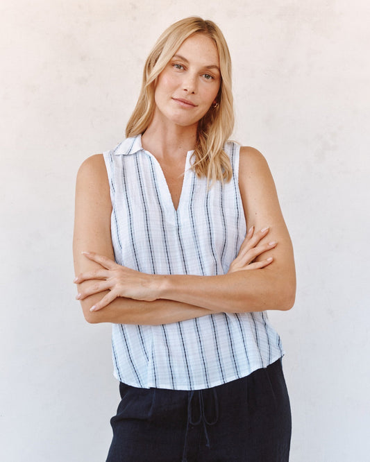 Bella Dahl Sleeveless Pullover - Black & White Shadow Stripe