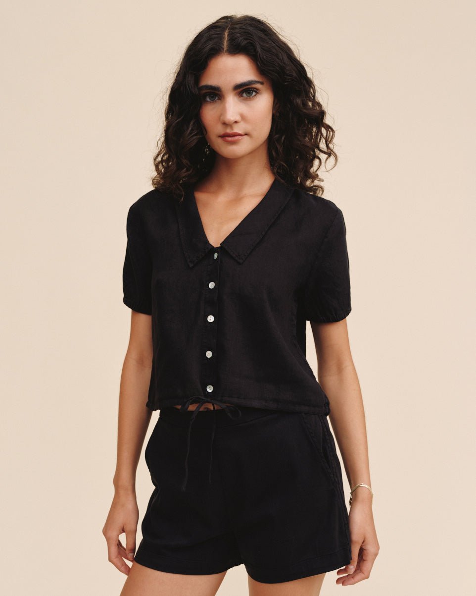 Bella Dahl Short Sleeve Puritan Collar Shirt - Black