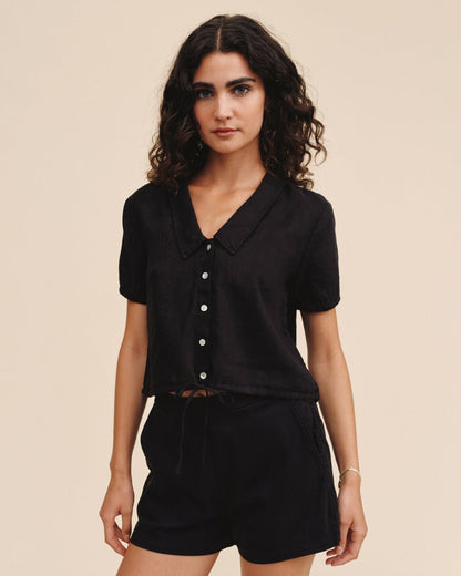 Bella Dahl Short Sleeve Puritan Collar Shirt - Black