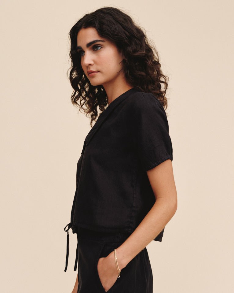 Bella Dahl Short Sleeve Puritan Collar Shirt - Black