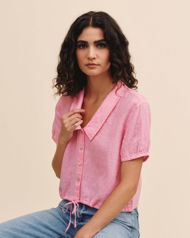 Bella Dahl Short Sleeve Puritan Collar Shirt - Rose Bush