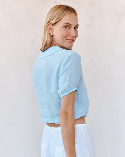 Bella Dahl Short Sleeve Puritan Collar Shirt - Blue Bell