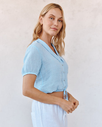Bella Dahl Short Sleeve Puritan Collar Shirt - Blue Bell