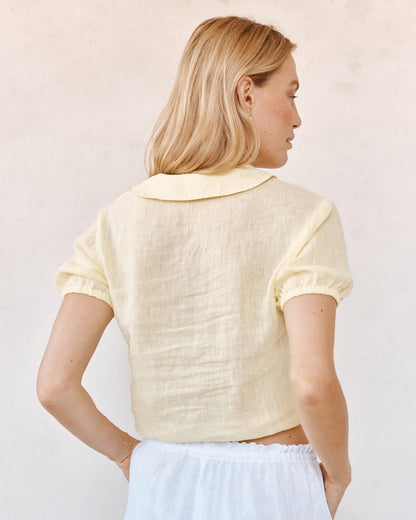 Bella Dahl Short Sleeve Puritan Collar Shirt - Lemon Drop