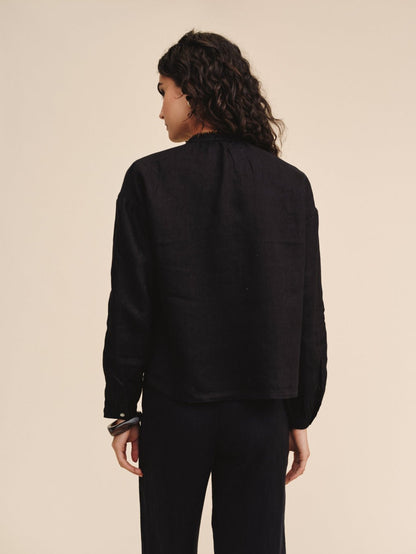 Bella Dahl Mandarin Collar Trimmed Button Down - Black