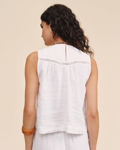 Bella Dahl Sleeveless Trimmed Yoke Seam Top - White