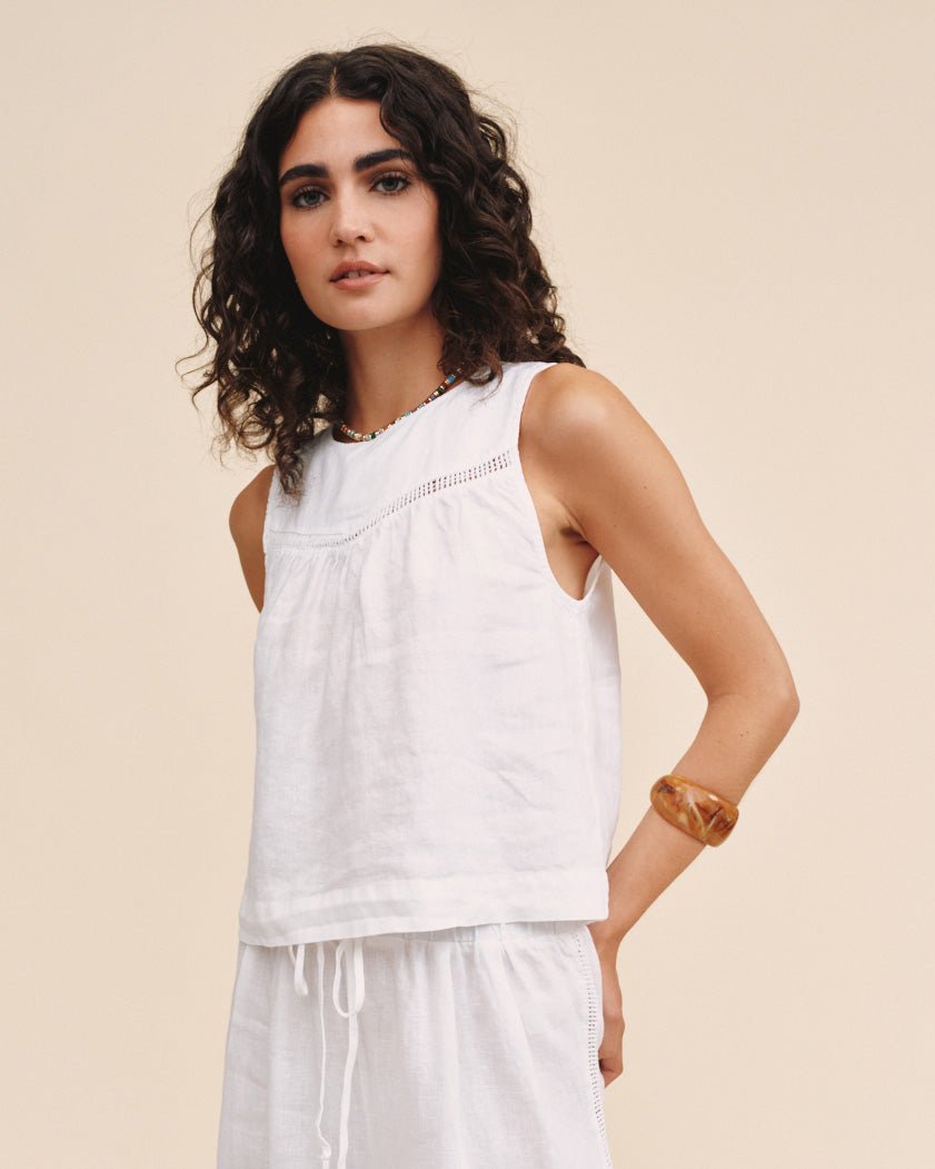Bella Dahl Sleeveless Trimmed Yoke Seam Top - White