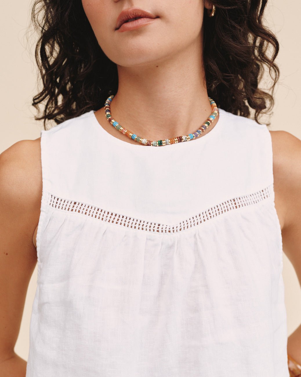 Bella Dahl Sleeveless Trimmed Yoke Seam Top - White