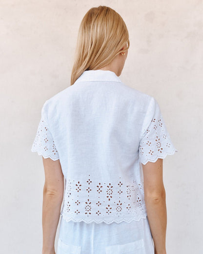 Bella Dahl Short Sleeve Embroidered Button Down - White