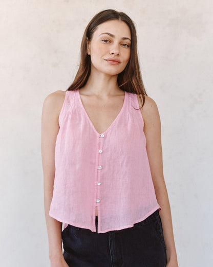 Bella Dahl Sleeveless Pintuck V Neck Top - Rose Blush