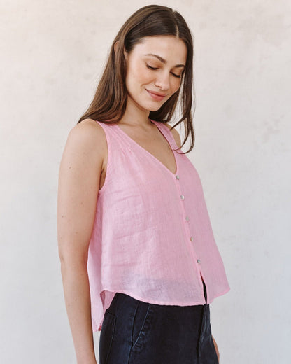 Bella Dahl Sleeveless Pintuck V Neck Top - Rose Blush