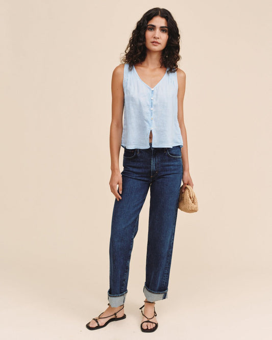 Bella Dahl Sleeveless Pintuck V Neck Top - Blue Bell