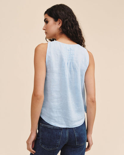 Bella Dahl Sleeveless Pintuck V Neck Top - Blue Bell