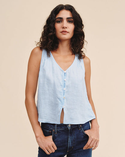 Bella Dahl Sleeveless Pintuck V Neck Top - Blue Bell
