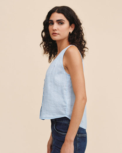 Bella Dahl Sleeveless Pintuck V Neck Top - Blue Bell