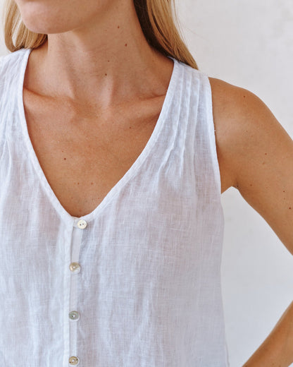 Bella Dahl Sleeveless Pintuck V Neck Top - White