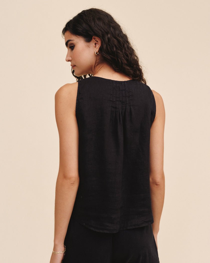Bella Dahl Sleeveless Pintuck V Neck Top - Black