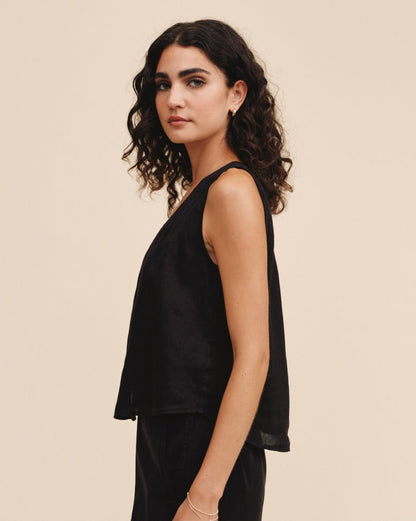 Bella Dahl Sleeveless Pintuck V Neck Top - Black