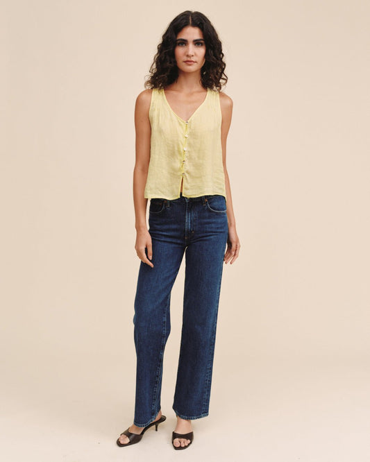 Bella Dahl Sleeveless Pintuck V Neck Top - Lemon Drop