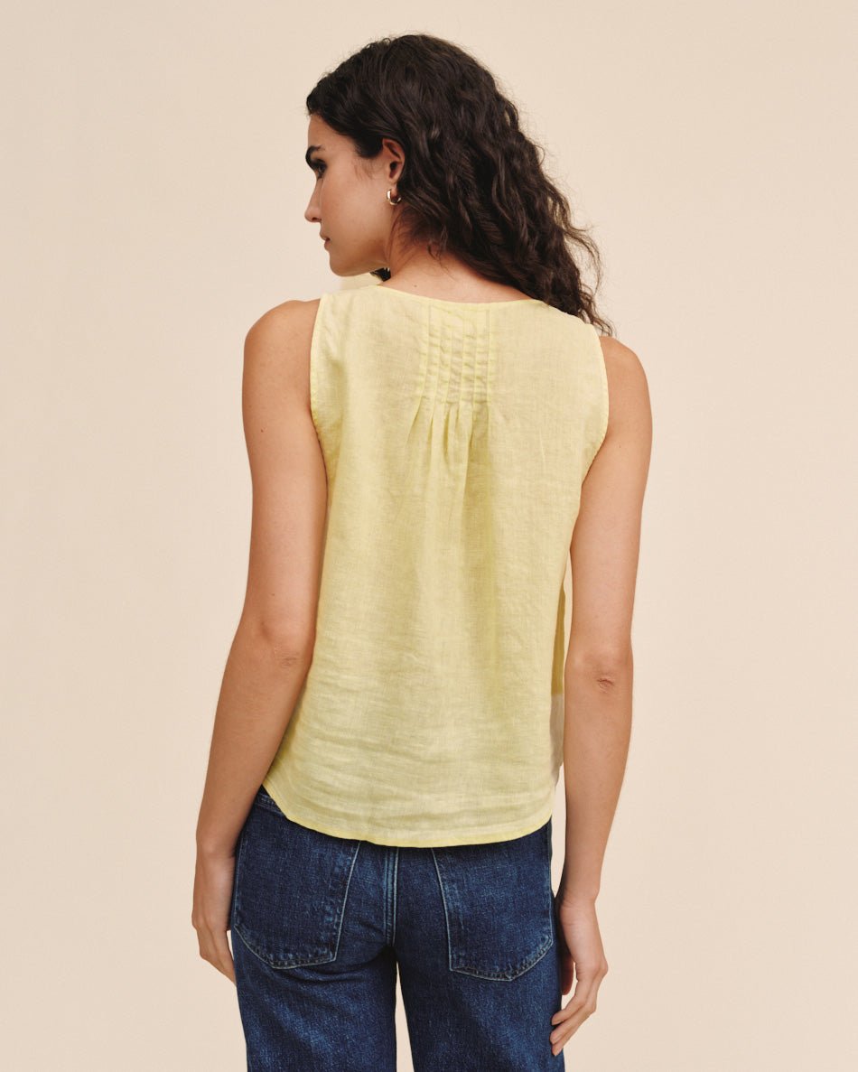 Bella Dahl Sleeveless Pintuck V Neck Top - Lemon Drop
